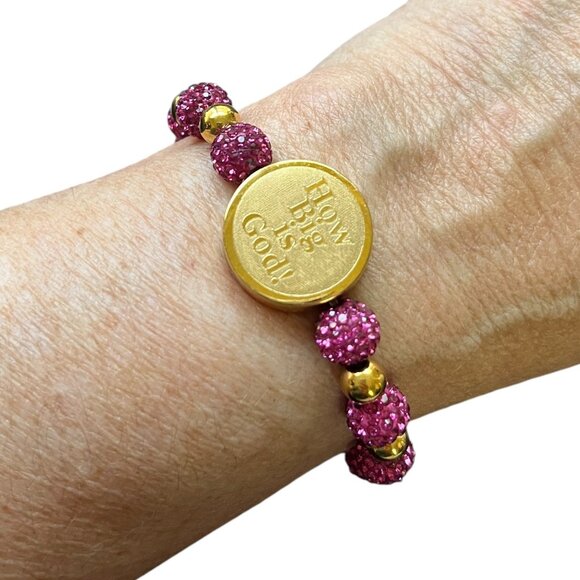 Rustic Cuff "How Big Is God!" Pink Shambala Pave Stretch Bracelet - Picture 1 of 4